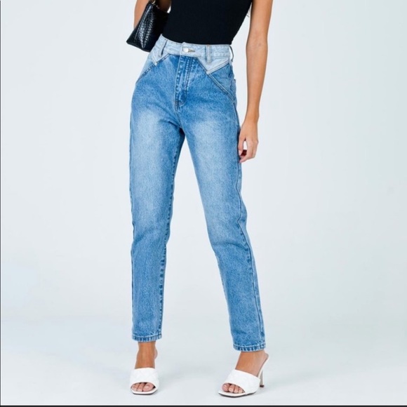 NEW Princess Polly Springfield Mom Mid Wash Two Tone Denim Jeans size 0 NWT - Picture 14 of 15